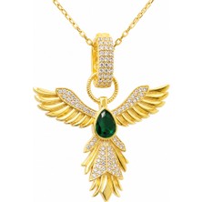 Tienda Elegante Gümüş Gold Zümrüt Taşlı Anka Kuşu Kadın Kolye