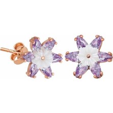 Tienda Elegante Gümüş Lila Lotus Çiçeği Küpe