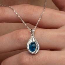 Tienda Elegante Gümüş Mavi Zirkon Taşlı Küre Kadın Kolye