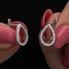 Tienda Elegante Gümüş Beyaz Taşlı Damla  Kadın Küpe