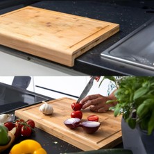 Deconox Tezgah Üstü Bambu Kesme Tahtası, Kaymaz Ekmek Tahtası, Kenarlı Kesme Tepsisi Orta Boy (35CM*
