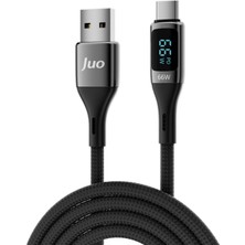 Juo 66W Dijital LED Ekranlı Örgülü Usb-A To USB Type-C Hızlı Şarj ve Data Kablosu 1 Metre
