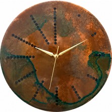 Copper Empire - Yeşil Pas Senfonisi – El Yapımı Dekoratif Bakır Duvar Saati- 30CM-1 mm Kalınlık