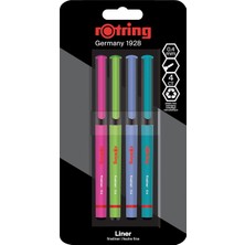 Rotring Fineliner, Ince Keçe Uçlu Kalem 0.4 Mm, 4'lü Paket, Canlı Renkler