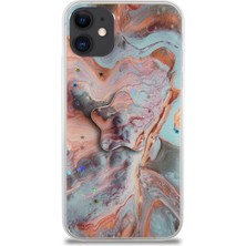 KZY İletişim Kzy Iletişim iPhone 11 ile Uyumlu Kapak Mermer Desenli Pop Socketli Silikon Kılıf - Mercan