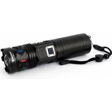 Trend Kapında Bedotech Bd-5 30W Tg LED Alüminyum Alaşımlı Zoomlu Type-C Dijital Göstergeli Şarjlı El Feneri