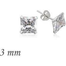 Tienda Elegante Gümüş Kare Tek Taş Zirkon Küpe - 3 mm