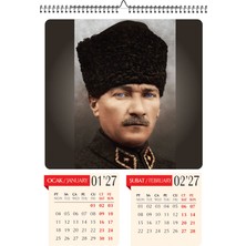 Genel Tedarik 2027 Mustafa Kemal Atatürk A3 Poster Duvar Takvimi-Spiralli ve Askılı-6 Sayfa