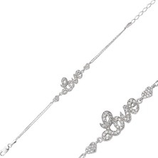 Tienda Elegante Gümüş Kalpli Love Yazılı Bayan Bileklik
