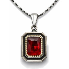 Tienda Elegante Gümüş Kırmızı Taşlı Dikdörtgen Kadın Kolye
