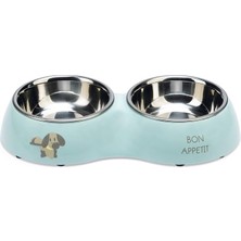 Beeztees Köpek Ikili Mama ve Su Kabı, Paslanmaz Çelik, Turkuaz, 27X14CM, 2X160ML
