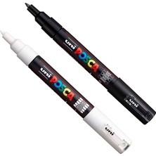 Posca Pc-1m Sanatı Kalemleri - Kumaş Cam Metal Kalem - Siyah + Beyaz (Her Birinden 1 Ade