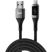 Juo 12W Dijital LED Ekranlı Usb-A To Lightning iPhone iPad Örgülü Hızlı Şarj ve Data Kablosu 2 Metre