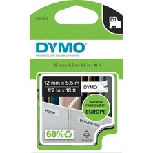 Dymo S0718060, Yüksek Performans Kalıcı Polyester (12 mm x 5,5 Mt), Siyah/beyaz (16959)