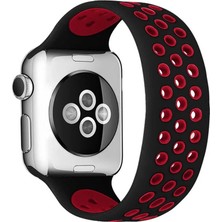 Apple Watch 38MM Ayarlı Delikli Silikon Kordon - Siyah-Kırmızı
