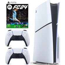 Play Station Playstation 5 With Blu-Ray Disc Console (Slım) - FC24 And Two White Controllers Bundle
