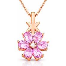 Tienda Elegante Gümüş Rose Pembe Sevgi Çiçeği Kadın Kolye