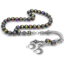 New Global (Tesbihane) Kararmaz Metal Püsküllü Küre Kesim Multicolor Hematit Doğaltaş Tesbih