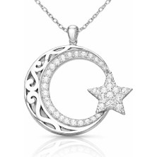 Tienda Elegante Gümüş Desenli Ay Yıldız Kadın Kolye