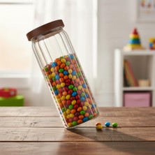 Deconox Akasya Kapaklı Uzun Çizgili Cam Kavanoz (1250 Ml) | Hava Geçirmez, Modern Fitilli Tasarım Gı