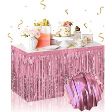 Hace Bazaar Kendinden Yapışkanlı Rose Gold Metalize Püsküllü Masa Eteği – 75 x 275 cm Parti Süslemesi (4887)
