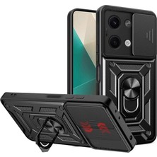 Anka Cep Cep Telefonu Aksesuarları Xiaomi Poco X6 Kılıf Pars Lens Yüzüklü Silikon Magnetik Standlı Kamera Korumalı Kapak Siyah