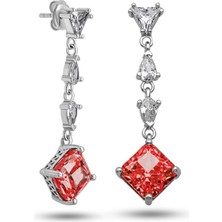 Tienda Elegante Gümüş Ice Cut Kırmızı Zirkon Taşlı Işıltılı Kadın Küpe