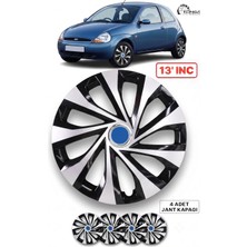 YONGA OTO AKSESUAR Ford KA 13 İnç Jant Kapağı 4'lü Set Siyah Gümüş + 4 Amblem + 8 Cırt Kelepçe