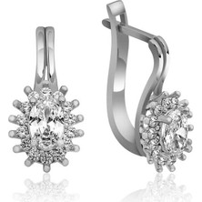 Tienda Elegante Gümüş Mengeçli Oval Kesim Küpe