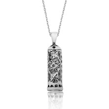 Tienda Elegante Gümüş Çiçek Cevşen Dualı Silindir Kolye