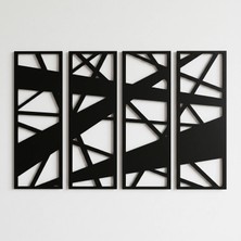 Vesma Soyut Geometrik 4'lü Duvar Tablosu Seti - Siyah Mdf Duvar Dekoru