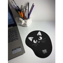 Rakkun Shop - Siyah Beyaz Kedi Baskılı Bilek Destekli Mouse Pad