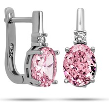 Tienda Elegante Gümüş Ice Cut Oval Pembe Zirkon Taşlı Kadın Küpe