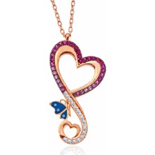 Tienda Elegante Gümüş Rose Kalpli Kelebek Kadın Kolye