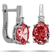 Tienda Elegante Gümüş Ice Cut Oval Kırmızı Zirkon Taşlı Kadın Küpe