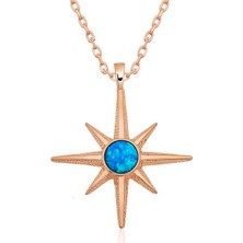 Tienda Elegante ​Gümüş Rose Mavi Opal Taşlı Kutup Yıldızı Kolye