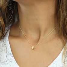 Tienda Elegante Gümüş Gold 3 Boyutlu B Harf Bayan Kolye