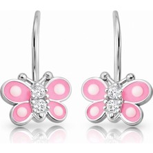 Tienda Elegante Gümüş Sallantılı Pembe Kelebek Çocuk Küpesi