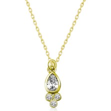 Tienda Elegante Gümüş Gold Çiğ Damlası Tektaş Bayan Kolye
