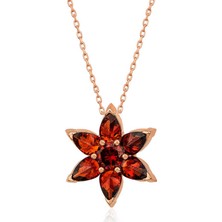 Tienda Elegante Gümüş Rose Kırmızı Çiçek Kolye