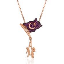 Tienda Elegante Gümüş Bayrak Tutan Çocuklar Kolye