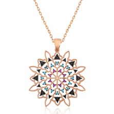 Tienda Elegante Gümüş Rose Geometrik Desenli Madalyon Kolye
