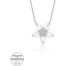 Tienda Elegante Swarovski Taşlı Gümüş Çiçek Bayan Kolye