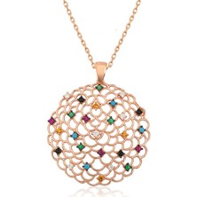 Tienda Elegante Gümüş Rose Geometrik Desenli Madalyon Kolye