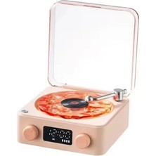 İlkyaz Fashion Waves Nostalji Plak Görünümlü Bluetooth Hoparlör 3D Ses Dalgası Retro Müzik Plak Pembe Ilkyz-