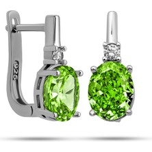 Tienda Elegante Gümüş Ice Cut Oval Yeşil Zirkon Taşlı Kadın Küpe