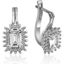 Tienda Elegante Gümüş Mengeçli Zümrüt Kesim Küpe