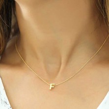 Tienda Elegante Gümüş Gold 3 Boyutlu F Harf Bayan Kolye