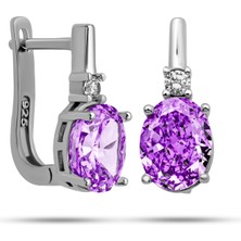 Tienda Elegante Gümüş Ice Cut Oval Mor Zirkon Taşlı Kadın Küpe