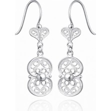 Tienda Elegante Gümüş Çiçek Motifli Telkari Kadın Küpe